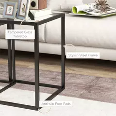 HOMCOM Nesting Tables Set of 2, Side End Table with Tempered Glass Top and Steel Frame for Living Room, Bedroom, Black - 5