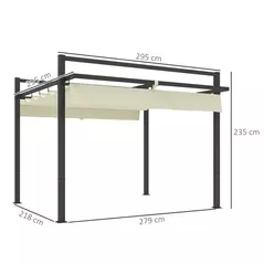 Outsunny 3 x 3m Aluminium Pergola, with Retractable Roof - Grey/Khaki - 3