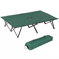 Outsunny Double Camping Cot Bed, with Bag - Green - 1