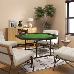SPORTNOW 8 Player Folding Poker Table, Portable Octagon Blackjack Table with Cup Holders, Padded Edge, Green - 9