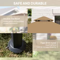 Outsunny 2.5x1.5m (8'x5') Grill Gazebo Canopy, Double Tiered Outdoor BBQ Gazebo Shelter with 2 Side Shelves for Garden, Patio, Barbecue, Picnic, Khaki - 4