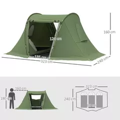 Outsunny 3 Man Camping Tent with Living Area and 2 Bedrooms, 3000mm Waterproof Family Tent with Sewn-in Groundsheet and bag, Portable Dome Shelter  for Hiking, Festival, Backpacking, Green - 3