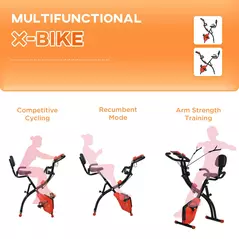 HOMCOM 2-in-1 Folding Exercise Bike with 8-Level Magnetic Resistance, Arm Resistance Band, Pulse Sensor, Red - 7
