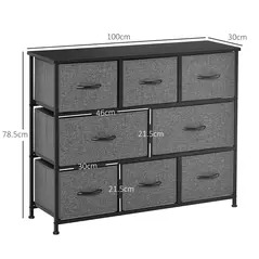 HOMCOM Chest of Drawers with 8 Foldable Drawers, 3-Tier Fabric Bedroom Dresser, Clothes Storage Unit for Bedroom Living Room, Dark Grey - 3