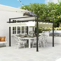 Outsunny 3 x 3m Aluminium Pergola, with Retractable Roof - Grey/Khaki - 9
