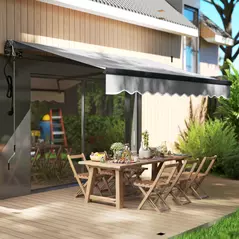 Outsunny 3 x 2.5m Electric Awning with Remote Controller, Aluminium Frame DIY Retractable Awning, UV30+ Sun Shade Canopy for Garden Patio Deck Door Window, Light Grey - 2
