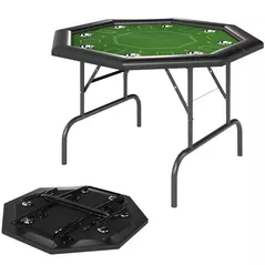 SPORTNOW 8 Player Folding Poker Table, Portable Octagon Blackjack Table with Cup Holders, Padded Edge, Green - 1