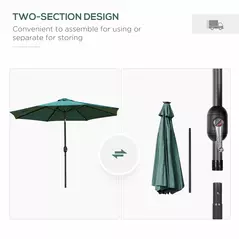 Outsunny 2.7m Patio Garden Umbrella Outdoor Parasol with Tilt Crank and 24 LEDs Lights (Green) - 8