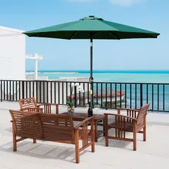 Outsunny 2.7m Patio Garden Umbrella Outdoor Parasol with Tilt Crank and 24 LEDs Lights (Green) - 2