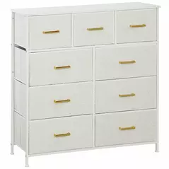 HOMCOM Chest of Drawers with 9 Fabric Drawers, Boucle Storage Organiser with Steel Frame, Fabric Dresser for Bedroom, Living Room, Hallway, Cream White - 1