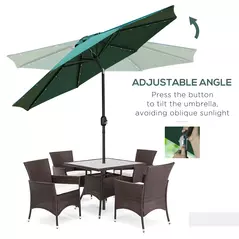 Outsunny 2.7m Patio Garden Umbrella Outdoor Parasol with Tilt Crank and 24 LEDs Lights (Green) - 5