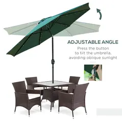 Outsunny 2.7m Patio Garden Umbrella Outdoor Parasol with Tilt Crank and 24 LEDs Lights (Green) - 5