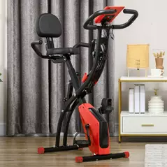 HOMCOM 2-in-1 Folding Exercise Bike with 8-Level Magnetic Resistance, Arm Resistance Band, Pulse Sensor, Red - 2