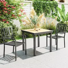 Outsunny Set of Two Minimal Metal Garden Chairs - Black - 2