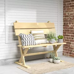 Outsunny 2 Seater Wooden Garden Bench, Fir Wood Outdoor Bench, Garden Loveseat with Slatted Seat, Sloping Back and Wide Feet for Patio, Park, Natural Wood Finish - 7