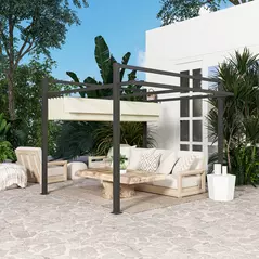 Outsunny 3 x 3m Aluminium Pergola, with Retractable Roof - Grey/Khaki - 8