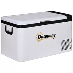 Outsunny 12V Car Refrigerator w/ LED Light & Foldable Handles, 25L Portable Compressor Cooler, Fridge Freezer with 12/24V DC and 110-240V AC for Campervan RV Boat Travel - 1
