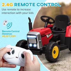 HOMCOM Ride On Tractor, Battery Powered Electric Car, with Detachable Trailer, Remote Control, Music - Red - 5