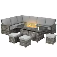 Outsunny Seven-Piece Firepit Table Rattan Sofa Set - Grey - 1