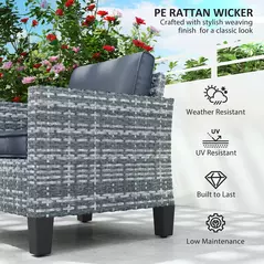 Outsunny Single Rattan Armchair, with Cushions - Light Grey - 4