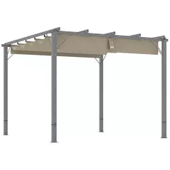 Outsunny 3 x 3 m Retractable Roof Pergola - Grey - 1