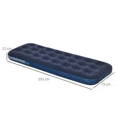 Outsunny Single Air Bed with Hand Pump, Inflatable Mattress with Flocked Surface for Guest, Camping, Travel, 191 x 73 x 22cm, Blue - 3