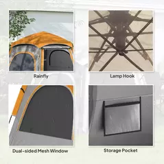 Outsunny Instant Pop Up Camping Tent, 2/3/4 Person Easy Setup Dome Family Tent with Vestibule, Rainfly, 4 Mesh Windows & 2 Doors, Hexagonal Design, Waterproof & UV Protected, Light Grey - 7