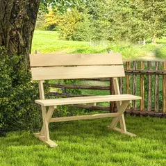 Outsunny 2 Seater Wooden Garden Bench, Fir Wood Outdoor Bench, Garden Loveseat with Slatted Seat, Sloping Back and Wide Feet for Patio, Park, Natural Wood Finish - 9