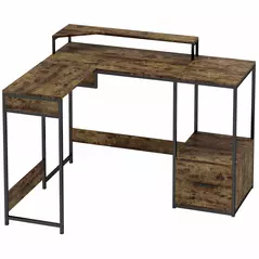 HOMCOM Industrial 'L' Shaped Multi-Work Desk - Brown - 1