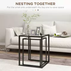 HOMCOM Nesting Tables Set of 2, Side End Table with Tempered Glass Top and Steel Frame for Living Room, Bedroom, Black - 4