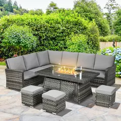 Outsunny Seven-Piece Firepit Table Rattan Sofa Set - Grey - 2
