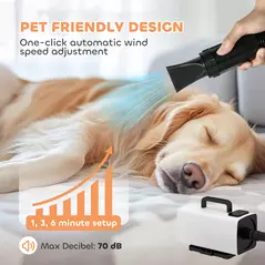 PawHut 2200W Dog Hair Dryer with Auto Adjustable Temperature & Airflow, 3 Nozzles, Digital Screen, for Dogs Cats, White - 5
