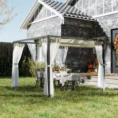 Outsunny 3 x 3m Aluminium Frame Pergola, with Retractable Roof - Khaki - 2