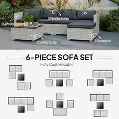 Outsunny 6 Pieces Rattan Corner Sofa Set - Mixed Grey - 7