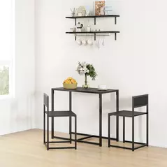 HOMCOM Dining Table and Chairs Set 2, Dining Room Sets, Rectangular Space Saving Table and 2 Chairs for Compact Kitchens, Steel Frame, Black - 2