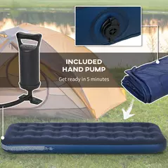 Outsunny Single Air Bed with Hand Pump, Inflatable Mattress with Flocked Surface for Guest, Camping, Travel, 191 x 73 x 22cm, Blue - 5