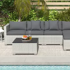 Outsunny 6 Pieces Rattan Corner Sofa Set - Mixed Grey - 8