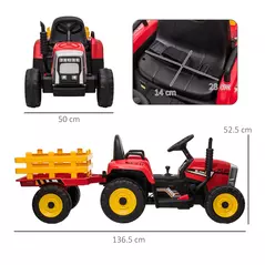 HOMCOM Ride On Tractor, Battery Powered Electric Car, with Detachable Trailer, Remote Control, Music - Red - 3