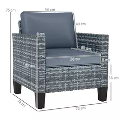 Outsunny Single Rattan Armchair, with Cushions - Light Grey - 3