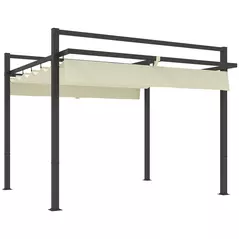 Outsunny 3 x 3m Aluminium Pergola, with Retractable Roof - Grey/Khaki - 1