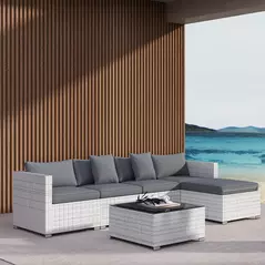 Outsunny 6 Pieces Rattan Corner Sofa Set - Mixed Grey - 9