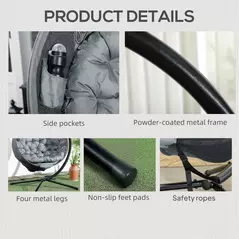 Outsunny Round Egg Basket Chair, with Steel Stand, Charcoal Grey - 7