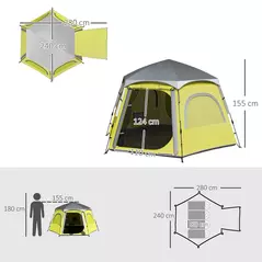Outsunny Instant Pop Up Camping Tent, 2/3/4 Person Easy Setup Dome Family Tent with Vestibule, Rainfly, 4 Mesh Windows & 2 Doors, Hexagonal Design, Waterproof & UV Protected, Yellow Green - 3