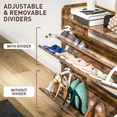 HOMCOM Two Flip Drawer Narrow Shoe Cabinet with Adjustable Shelves - Rustic Brown - 5