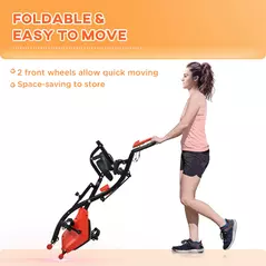 HOMCOM 2-in-1 Folding Exercise Bike with 8-Level Magnetic Resistance, Arm Resistance Band, Pulse Sensor, Red - 8
