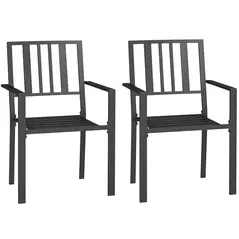 Outsunny Set of Two Minimal Metal Garden Chairs - Black - 1