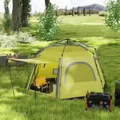 Outsunny Instant Pop Up Camping Tent, 2/3/4 Person Easy Setup Dome Family Tent with Vestibule, Rainfly, 4 Mesh Windows & 2 Doors, Hexagonal Design, Waterproof & UV Protected, Yellow Green - 9
