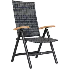 Outsunny Folding Rattan Garden Dining Chair with 5-level Reclining High Back, Wood Armrests for Outdoor, Patio - Mixed-grey - 1