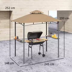 Outsunny 2.5x1.5m (8'x5') Grill Gazebo Canopy, Double Tiered Outdoor BBQ Gazebo Shelter with 2 Side Shelves for Garden, Patio, Barbecue, Picnic, Khaki - 3