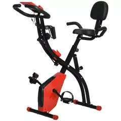 HOMCOM 2-in-1 Folding Exercise Bike with 8-Level Magnetic Resistance, Arm Resistance Band, Pulse Sensor, Red - 1